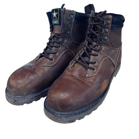 U.S. Army Brown Mens Faux Leather Work Boots 11M Combat Moto Grunge Goth Biker - Picture 1 of 15